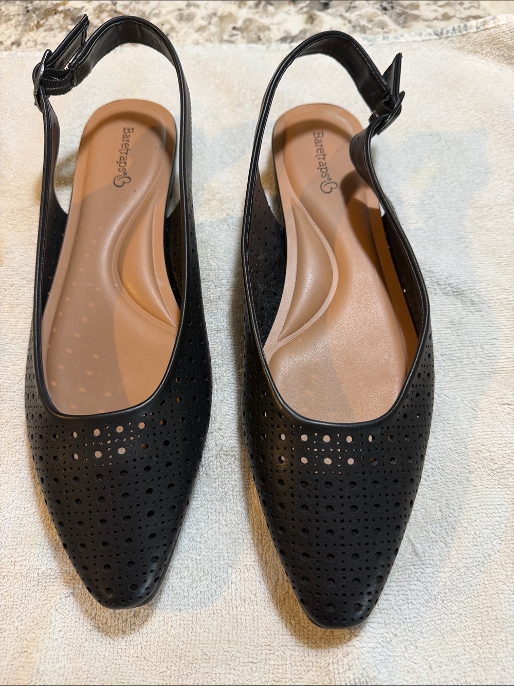 BareTraps Black Perforated Pointed Slingback Flats